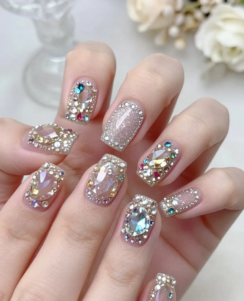 Stunning Wedding Nails for Guests: Perfect Designs for Every Season and Style - 10. Extra Glam: Jewels and Gems 1