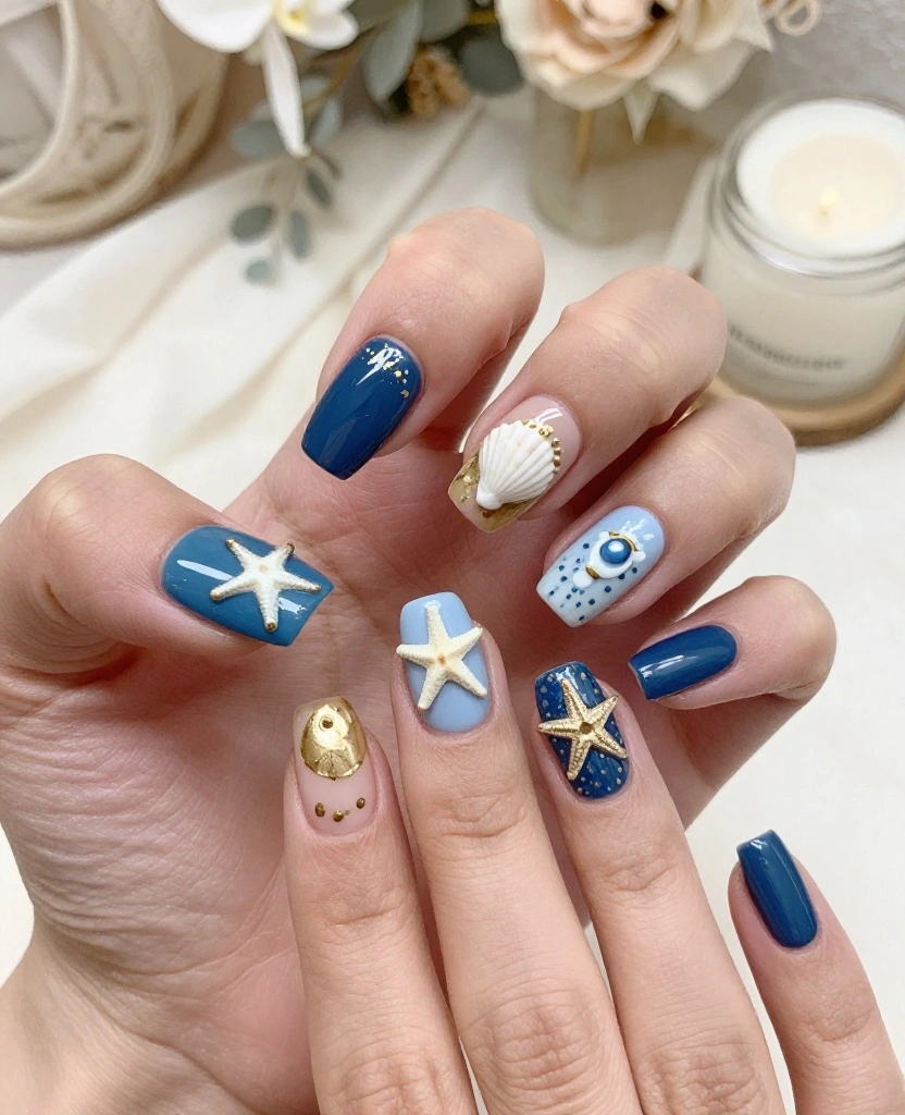 Stunning Wedding Nails for Guests: Perfect Designs for Every Season and Style - 2. Oceanic Bliss: Nautical Summer Nails 1