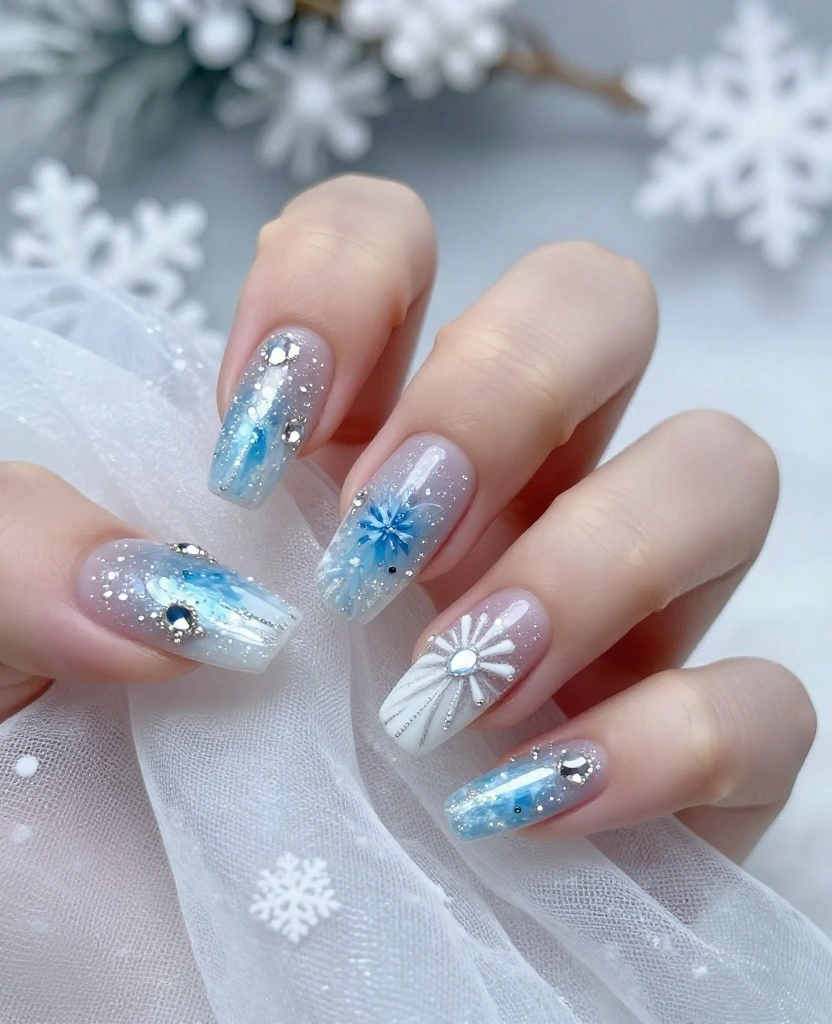 Stunning Wedding Nails for Guests: Perfect Designs for Every Season and Style - 4. Winter Wonderland: Icy and Sparkly Designs 1