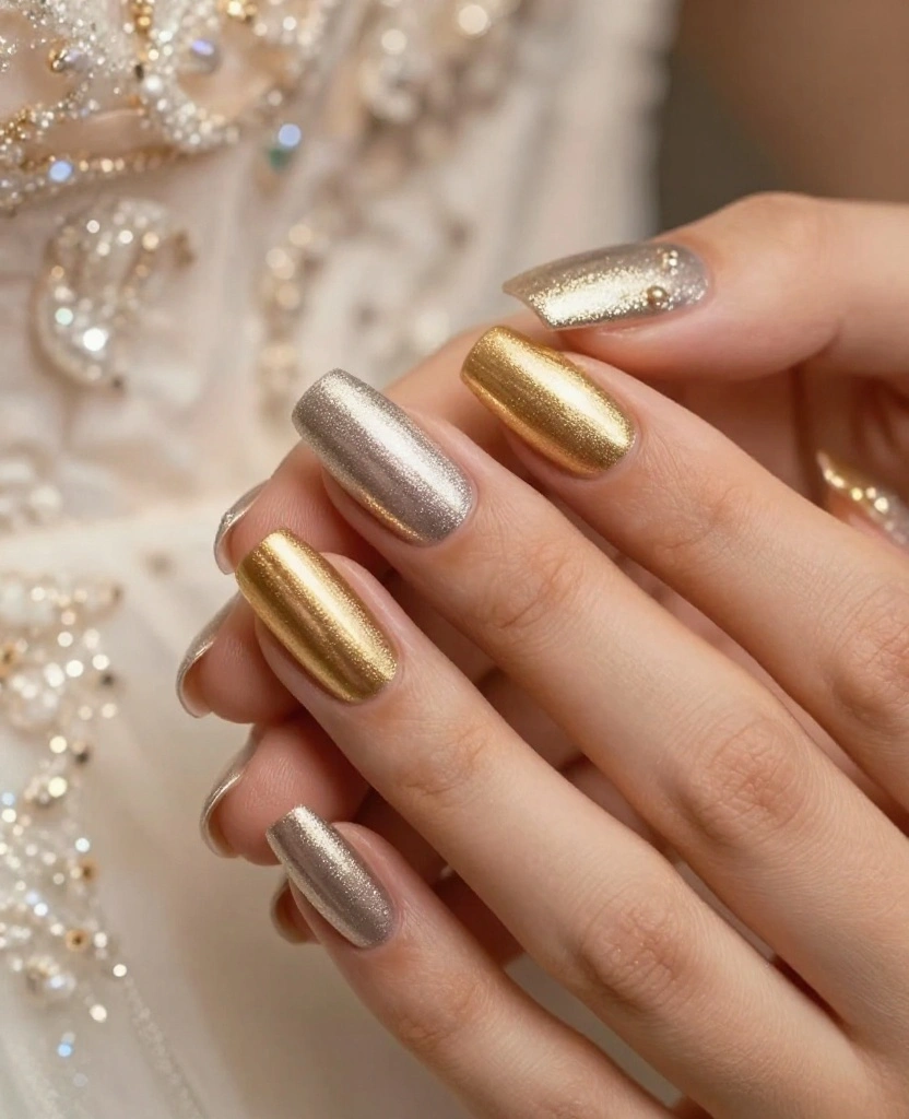 Stunning Wedding Nails for Guests: Perfect Designs for Every Season and Style - 7. Luxe Metallics: Shine Bright 1