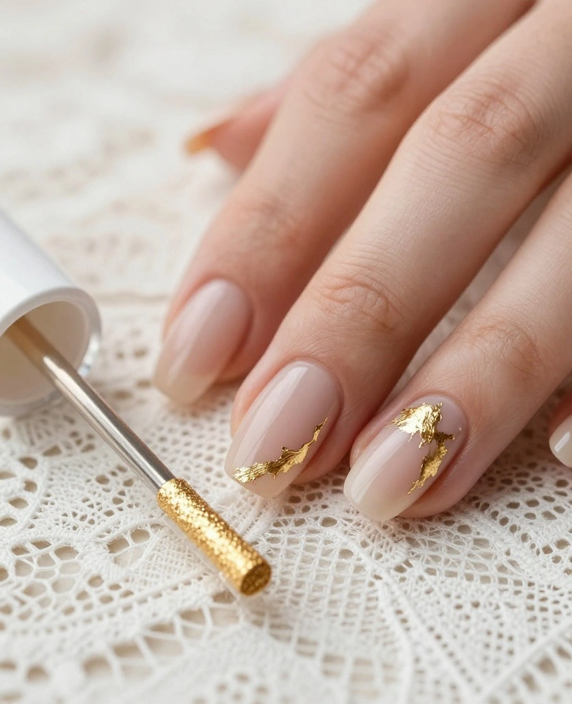 Stunning Wedding Nails with Gold Accent Ideas That Every Bride Will Love - 1. Modern Minimalism with Gold Foil 1