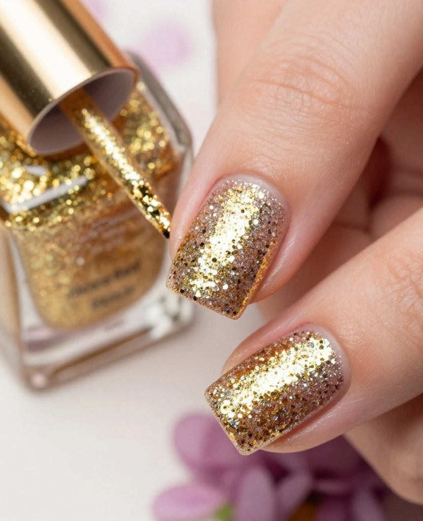 Stunning Wedding Nails with Gold Accent Ideas That Every Bride Will Love - 3. Glitter Glam with Gold Sparkles 1