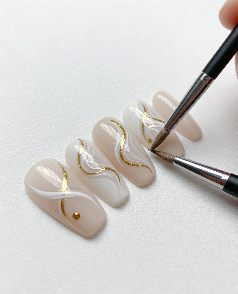 Stunning Wedding Nails with Gold Accent Ideas That Every Bride Will Love - 5. Artistic Swirls with Gold Highlights 1