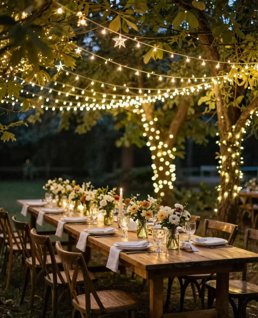 Transform Your Big Day: Inspiring Rustic Wedding Decor Ideas to Enchant Your Guests - 1. Twinkling Fairy Lights 1