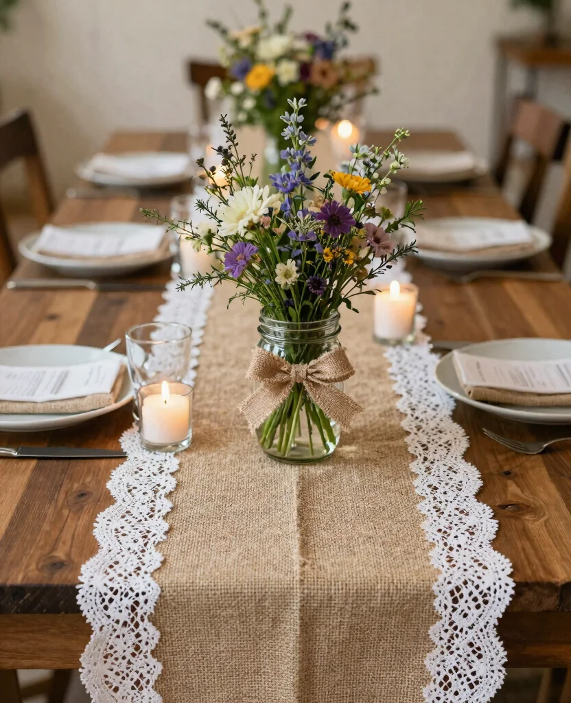 Transform Your Big Day: Inspiring Rustic Wedding Decor Ideas to Enchant Your Guests - 6. Burlap and Lace Details 1