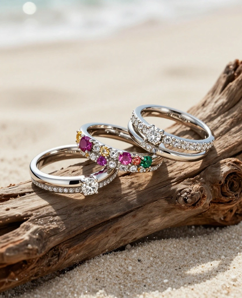 Tropical Dreams: Stunning Destination Bridal Sets for Your Beach Wedding Vows - 9. Sparkling Stackables 1