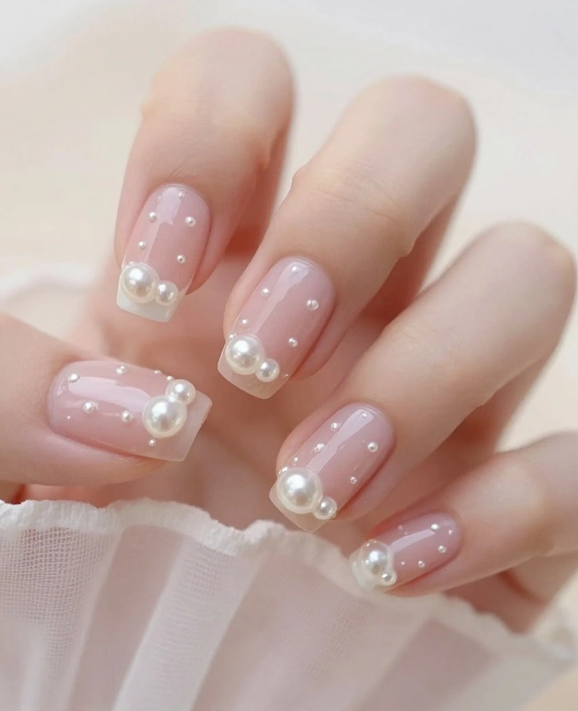 Wedding Nails with Pearls: Stunning Designs to Elevate Your Bridal Look ✨💍 - 10. Whimsical Pearl Dots 1