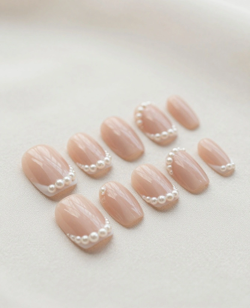 Wedding Nails with Pearls: Stunning Designs to Elevate Your Bridal Look ✨💍 - 5. Minimalist Pearl Stripes 1