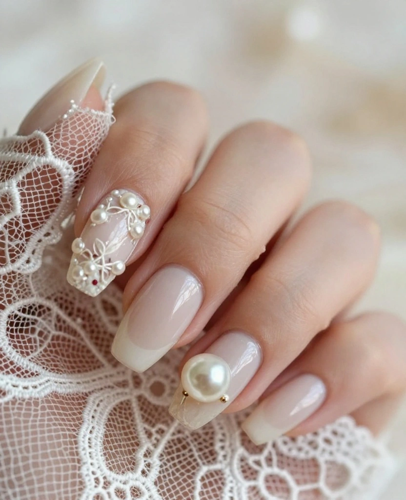 Wedding Nails with Pearls: Stunning Designs to Elevate Your Bridal Look ✨💍 - 6. Vintage Lace and Pearls 1