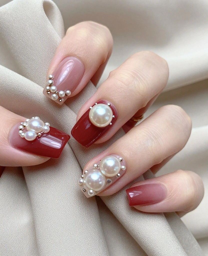 Wedding Nails with Pearls: Stunning Designs to Elevate Your Bridal Look ✨💍 - 7. Bold Jewel Tones and Pearls 1