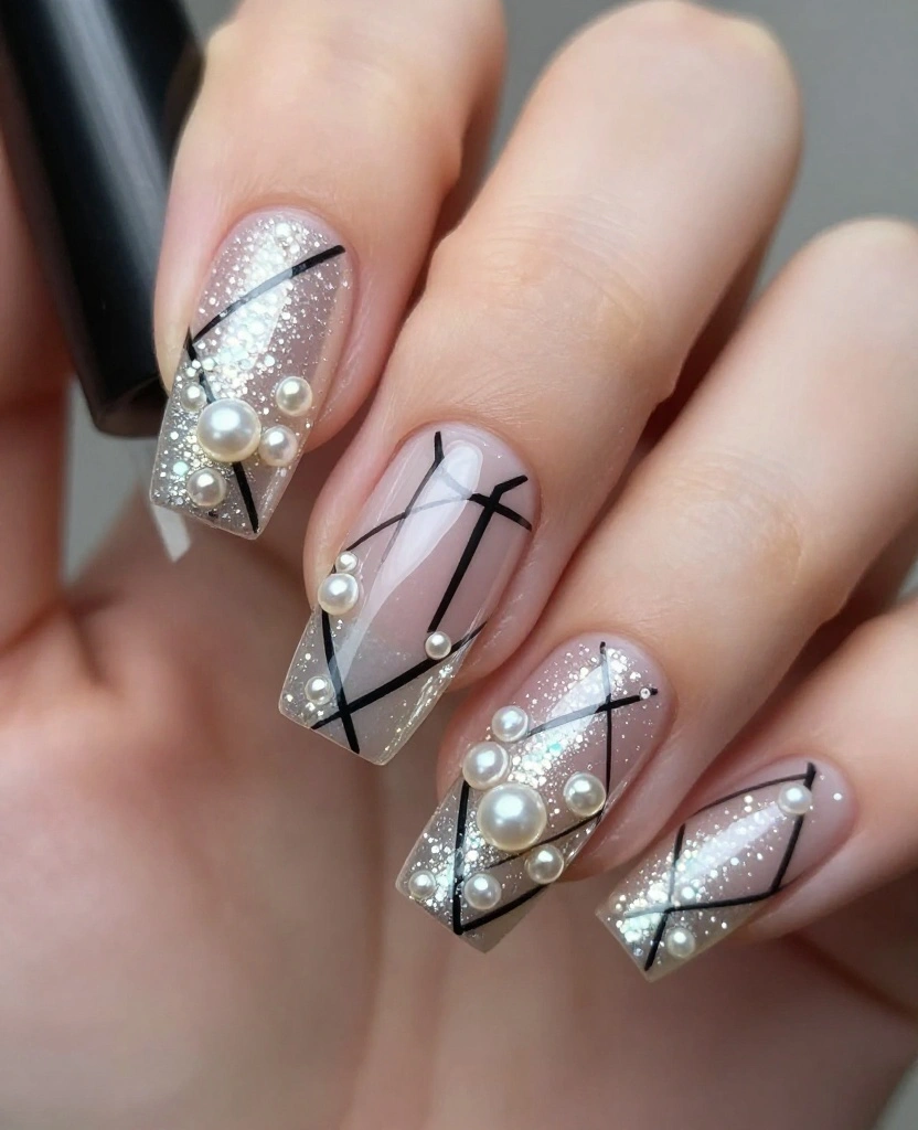 Wedding Nails with Pearls: Stunning Designs to Elevate Your Bridal Look ✨💍 - 8. Geometric Designs with Pearl Accents 1