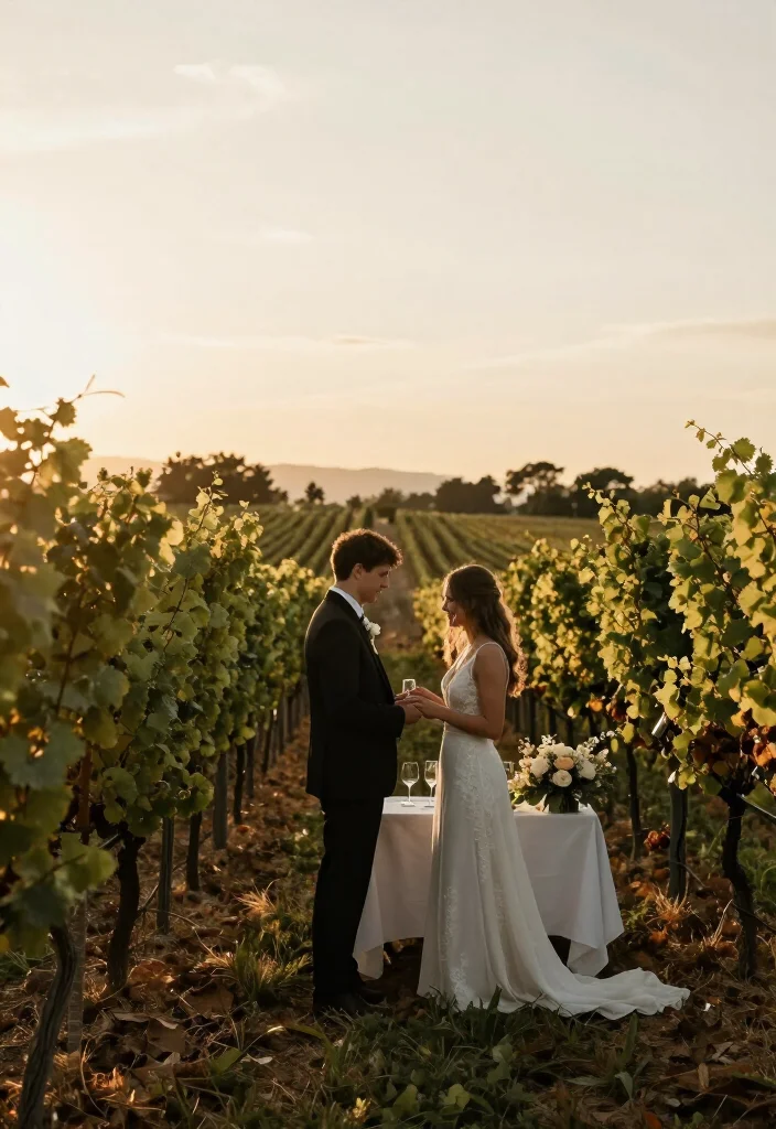 13 Elopement Wedding Ideas That Prove Less is More (You'll Love #3!) - 7. Sunset Vineyard Ceremony 1